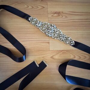 Rhinestone Bridal Belt Navy Gold Silver Clear